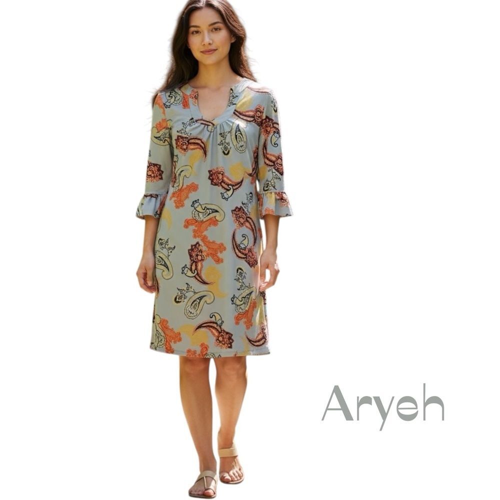 Anthropologie Aryeh Gray Orange Dress NWOT Size S Bohemian